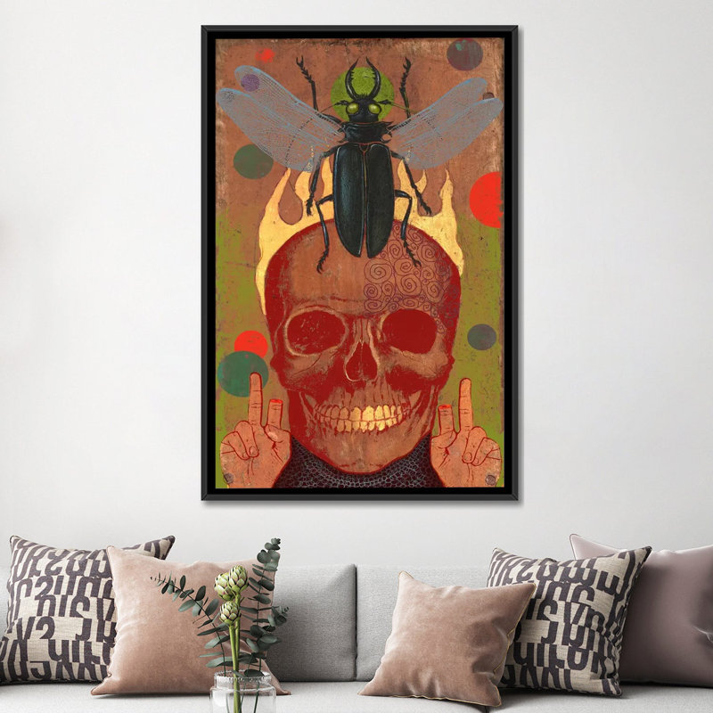 Anthony Freda, crâne, impression sur toile tendue, Toile avec cadre noir, Pas de tapis, H 26 po x l 18 po x P 1,5 po