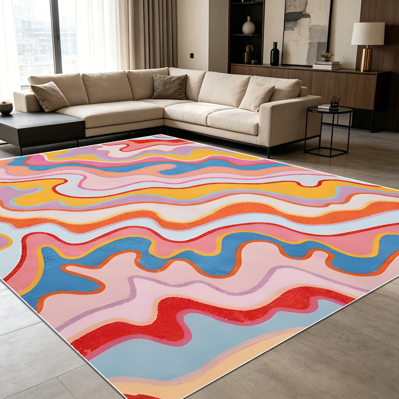 1PC Wavy Liquid Retro Multicolor Abstract area rugs for Living Room, Soft and Comfortable, Suitable for all seasons, easy-to-maintain, machine washable Indoor floor mat, Under Table Farmhouse suitable for dining room, bedroom, kitchen, entryway,