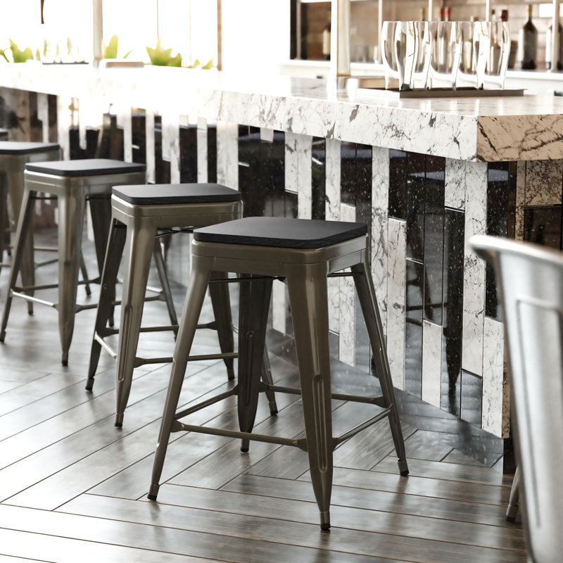 Tabouret de bar Bushea, Tabouret de comptoir (siège d'une hauteur de 24 p, Gris / noir