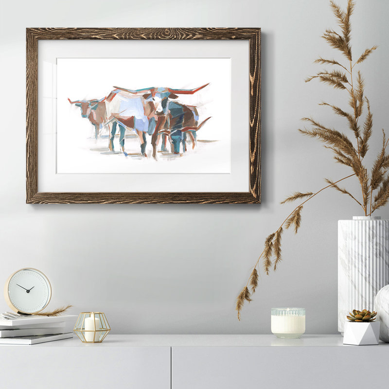 Modern Longhorns II, reproduction d'art encadrée, Noyer, H 22 po x l 32 po x P 1,5 po