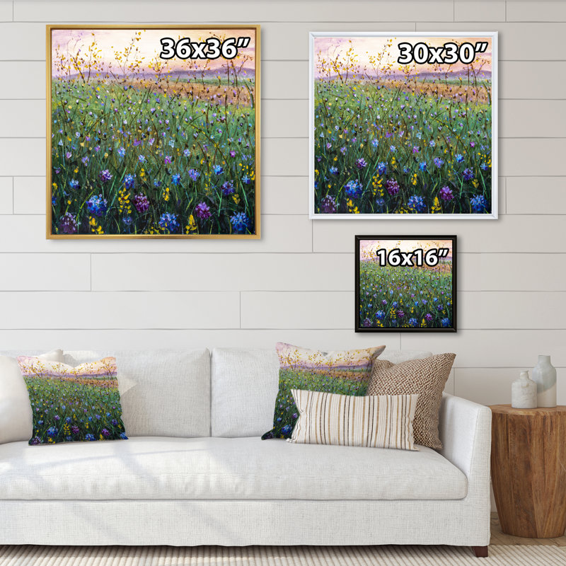 Champ vibrant de fleurs sauvages - Peinture, L 16 po x H 16 po, Toile avec cadre flottant noir