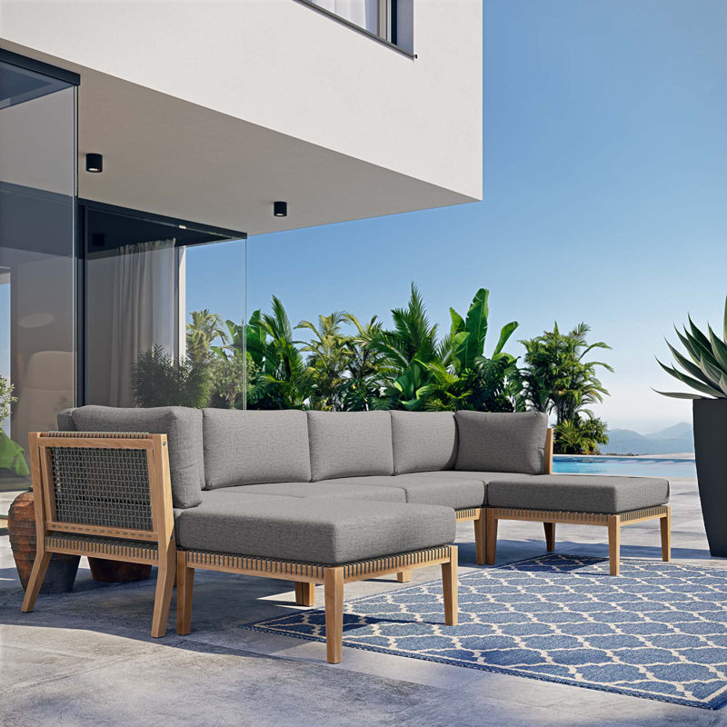 Canapé modulaire d'extérieur en bois de teck 6 pièces Clearwater par Modway, Graphite