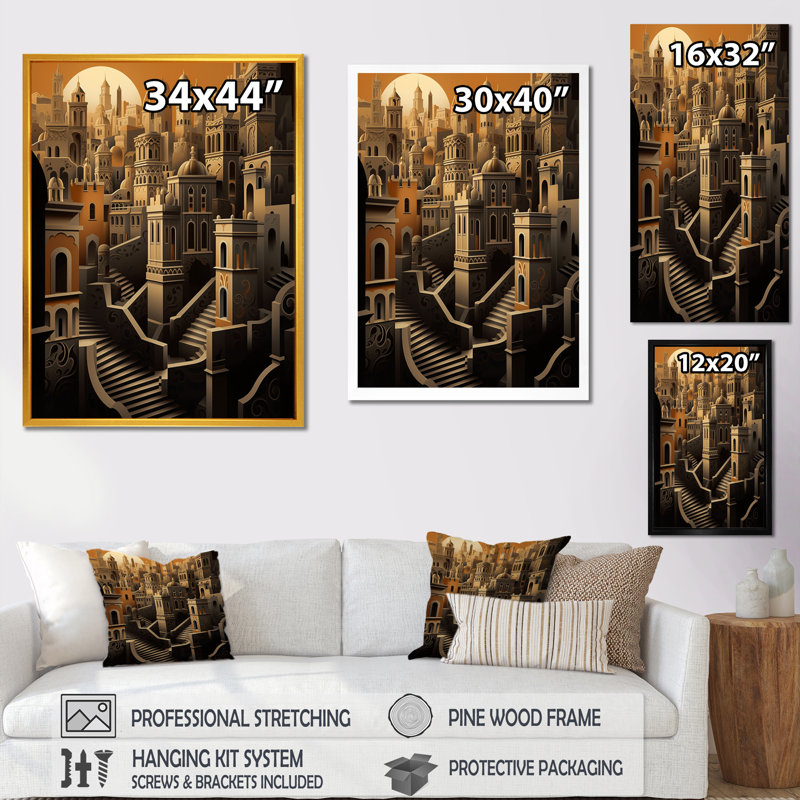 «Arab City Hills IV», reproduction d'art sur toile, H 44 po x l 34 po x P 1,5 po, Noir