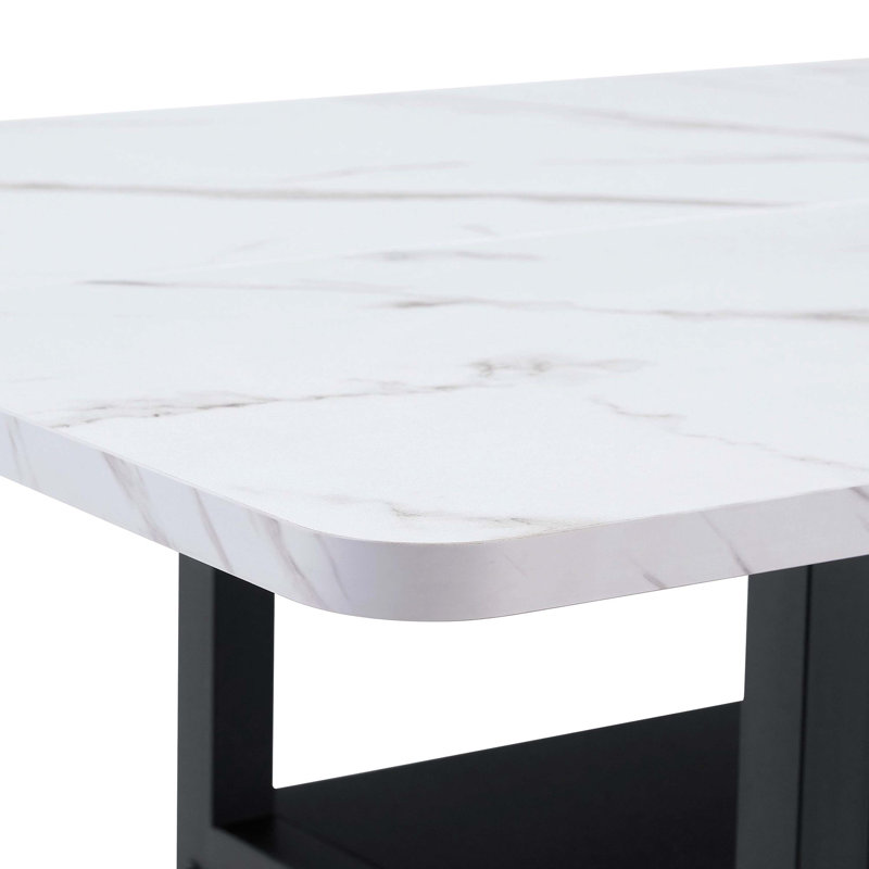71"×35.4" Family Dining Table, White Textured MDF Spliced Tabletop With Under-Table Storage Space, Practical Home Gathering Dinner Table