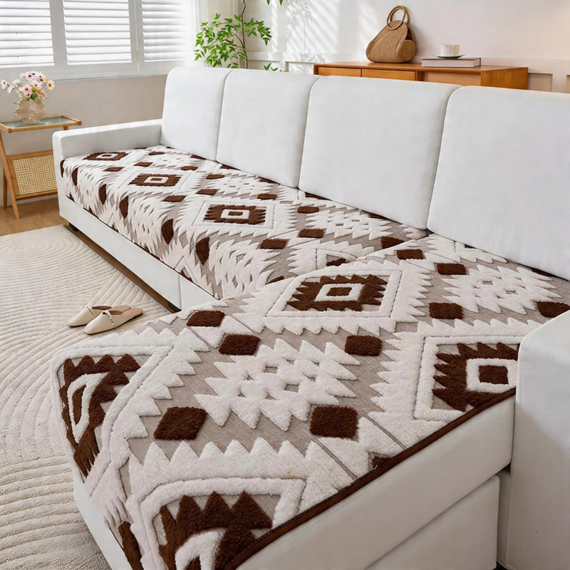 Ensemble de housse de coussin en jacquard géométrique 2 pièces, housse de protection antidérapante pour canapé en forme de L
