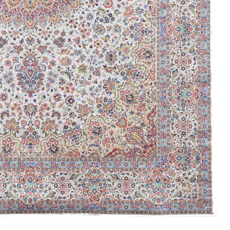 Tapis ivoire et doré tissé à plat à la machine avec envers antidérapant Emanuel , Rectangle 3 pi 3 po x 5 pi