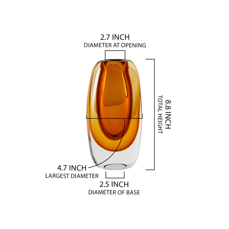  Vase en verre ambré à la main en forme de capsule, centre de table, manteau de cheminée et centre de table floral, décoration de mariage, maison et événement, décoration d'automne, 4,7 po de diamètre et 8,8 po de hauteur