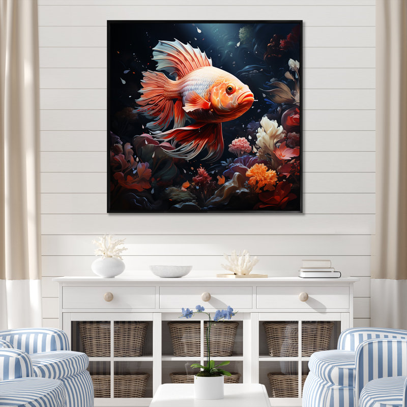 Art mural multicolore, poisson du récif de corail I, Cadre flottant noir, H 16 po x l 16 po x P 1 po