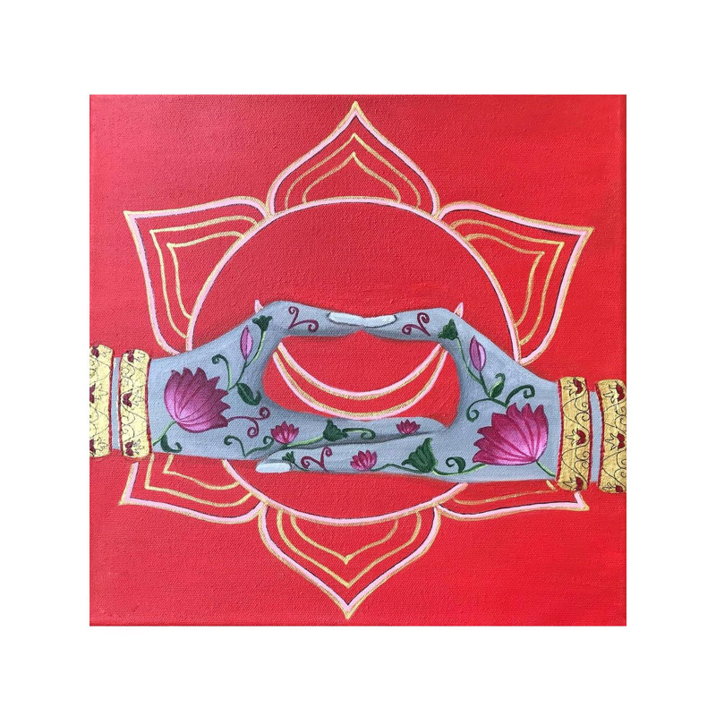 «Sacral Chakra», peinture à l'acrylique et à l'encre sur toile par Kangana Vohra - Art mural 24 "x 24"