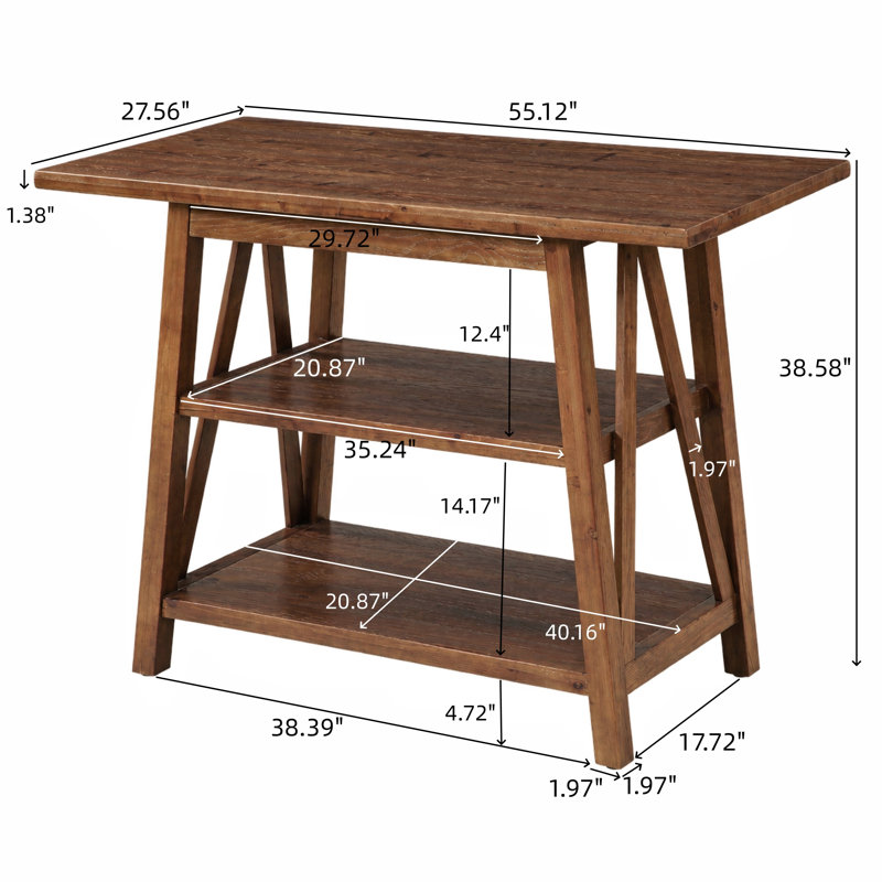 55.12 " W Kitchen Island with Fir Solid Wood Top