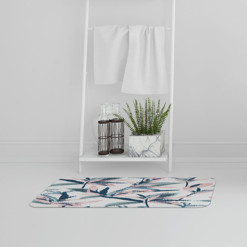 Alana Memory Foam Non-Slip Bath Rug, Pastel Paradise Leaves