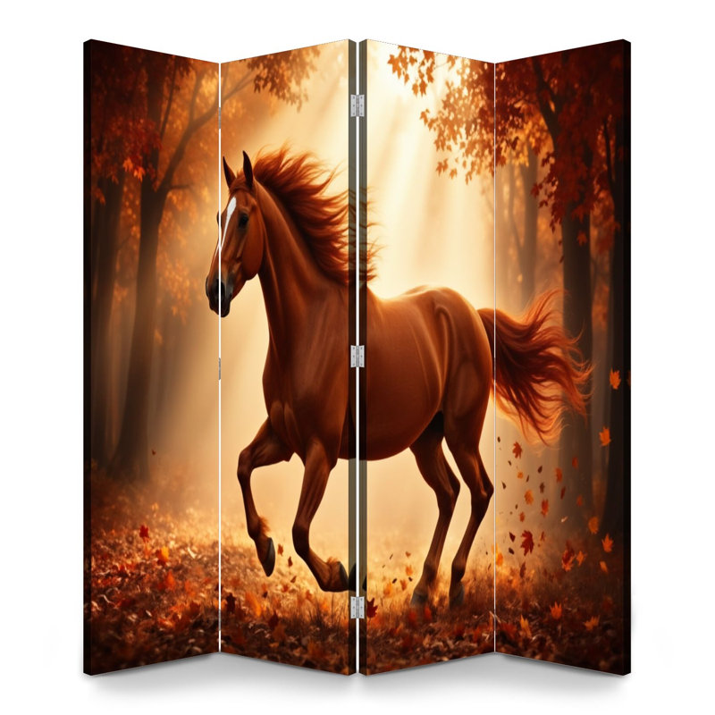 Paravent 4 panneaux à cloison pliable Royal Majestic Chestnut Horse, 4, H 71 po x l 64 po x P 1 po