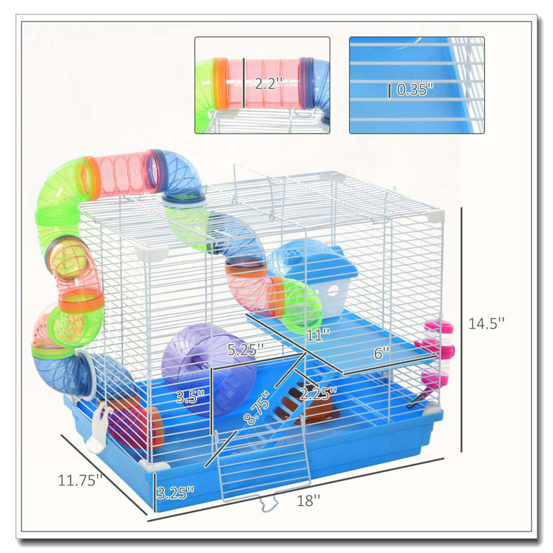 2-Tier Hamster Cage with Wheel and Water Bottle