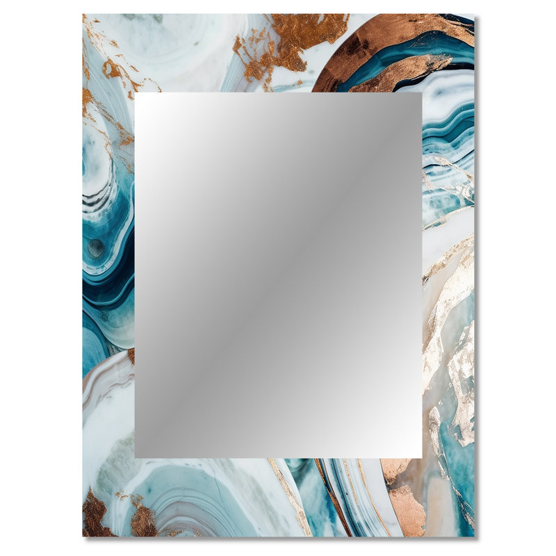 Blue Gold Half Circle Marble Abstract V - Marble Large Mirror, Modern Unique Wall Mirror Decor, Printed Metal Art, 40" x 30"