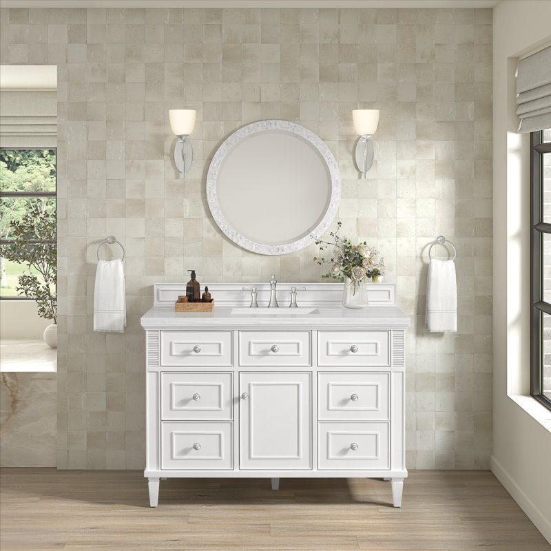 Lorelai 48'' W Single Vanity, Carrara White Marble, Bright White, 8" Widespread