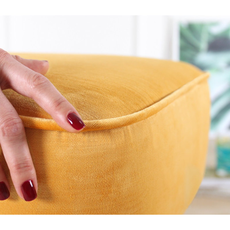 Pouf bohémien en velours avec pieds en bois, jaune, 17,7 po x 17,7 po x 16,9 po | 100% velours, 35 éponges orthopédiques, épaisseur: 2,4 pouces | Sièges élégants et confortables pour le salon ou la chambre à coucher