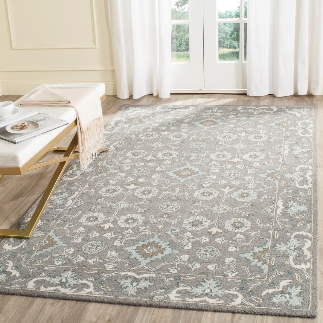 Tansy Gray Handmade Wool Oriental Rug, Rectangle 6' x 9'
