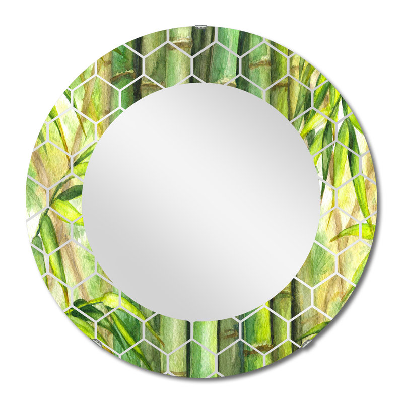 Tiges de bambou vert vif - Miroir mural transitionnel, 24 po x 24 po