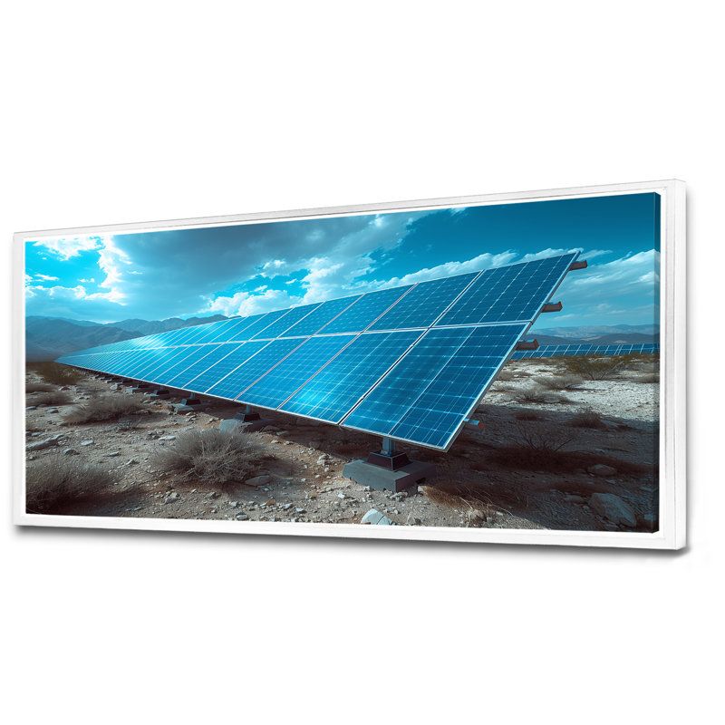 Panneaux solaires monochromes bleus et gris - Panneaux solaires, Toile encadrée flottée blanche, H 28 po x l 60 po x P 1,5 po