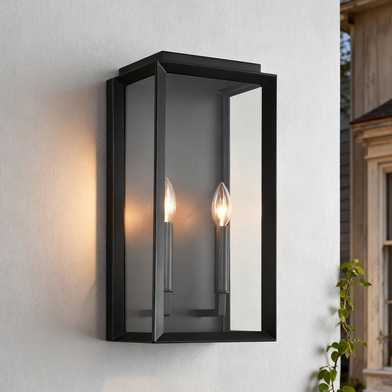 19 In. 2-light Matte Black Dusk To Dawn Outdoor Wall Sconce With Clear Glass