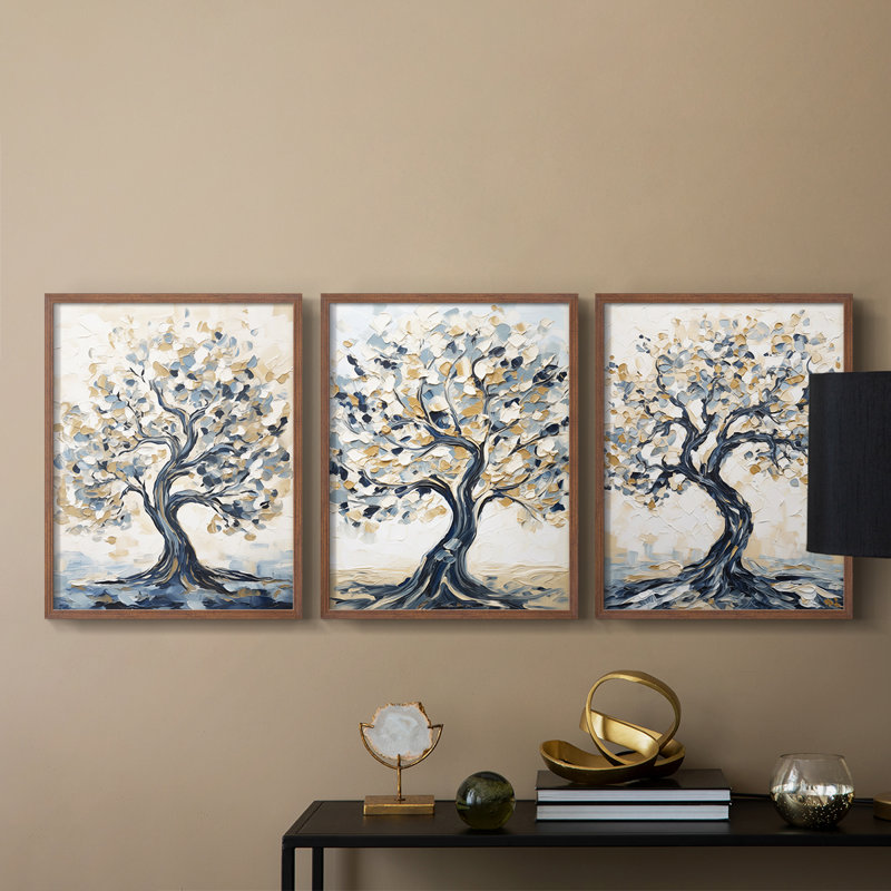 Lanscape Study Series L III -Set de 3 estampes numériques giclées -Prêt à accrocher, Cadre noyer, H 28 po x l 22 po