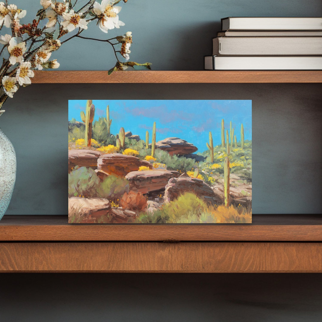 Desert Blooming Scene Colorful Serene Vibrant Cactus Landscape Nature Wall Art Print