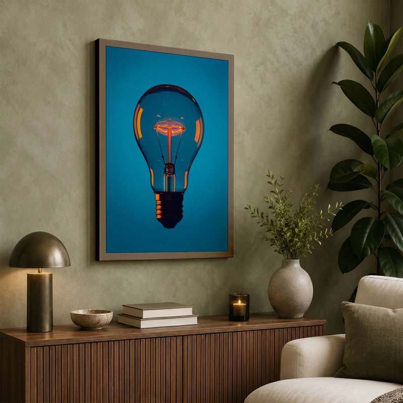 Car Inside Light Bulb Modern - Wrapped Canvas, 18x12 - 45.7 x 30.5 cm, Taupe Border