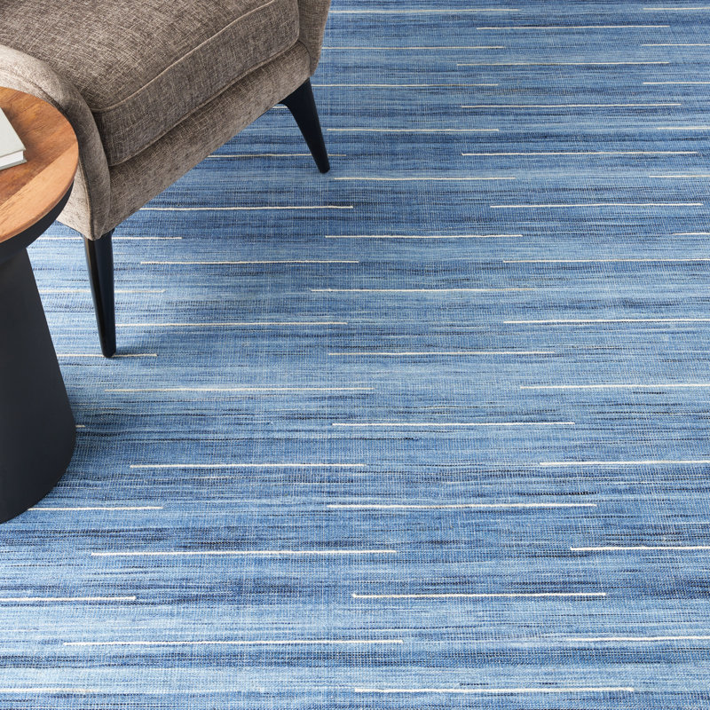 Anerinda Solid Hand Loomed Wool/Cotton Area Rug in Denim Blue, Rectangle 10' x 14'