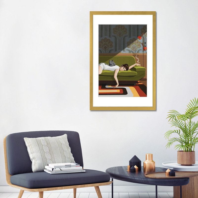 «Waiting Game on Canvas» par Artcatillustrated Print, Impression encadrée, H 24 po x l 16 po, Doré