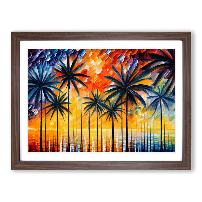 XH1022-6758X Palm Tree Painting Vol.2 Abstract 1 Piece Single Picture Frame Wall Art, 46cm H x 64cm W x 2cm D, Walnut