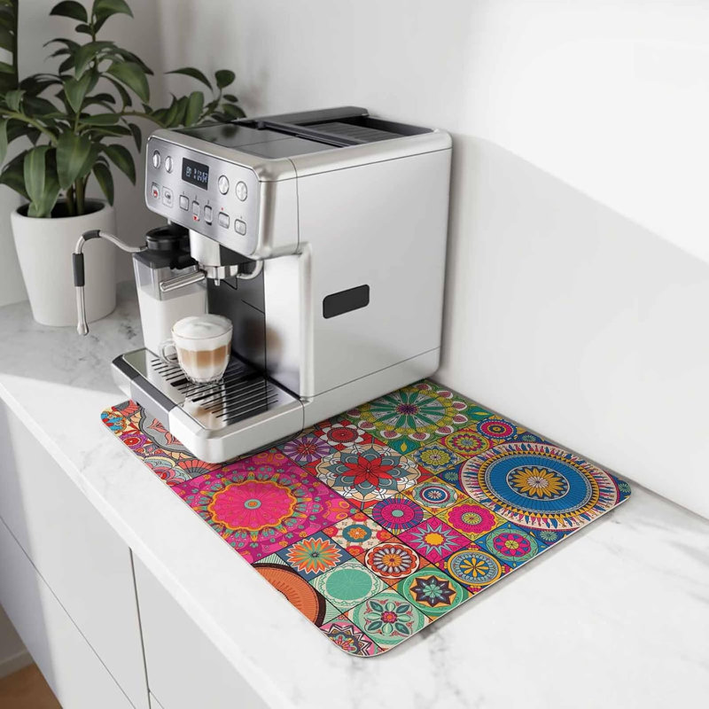Tapis de cuisine/bar à café, sous-tapis à café, motif géométrique tribal coloré, absorbant et antidérapant, accessoire de bar à café, tapis d'égouttage pour comptoir de cuisine, motif ethnique abstrait, 51 x 81 cm