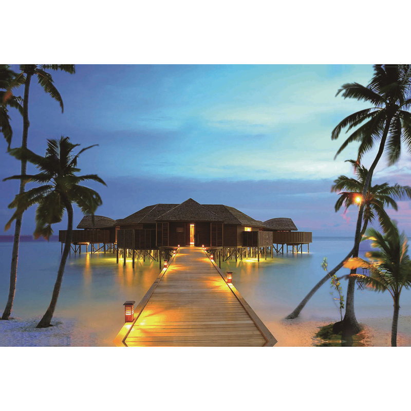 LED Lighted Tropical Island Sunset Canvas Wall Art