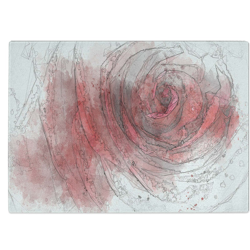 Tempered Glass Dewdrops upon a Rose Chopping Board, 39 cm W x 28.5 cm L