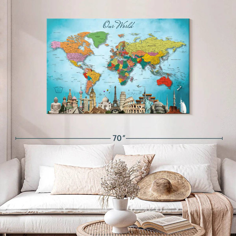 My World, punaise, voyage, Amrico II, H 32 po x l 48 po