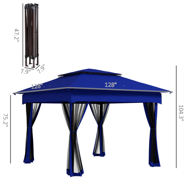 Outsunny 11' X 11' Pop Up Canopy, Outdoor Patio Gazebo Shelter With Removable Zipper Netting, Instant Event Tent W/ 114 Square Feet Of Shade And Carry Bag For Backyard, Garden