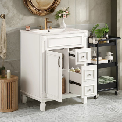 Meuble-lavabo moderne 24 po avec lavabo en céramique, 2 tiroirs, tablette réglable