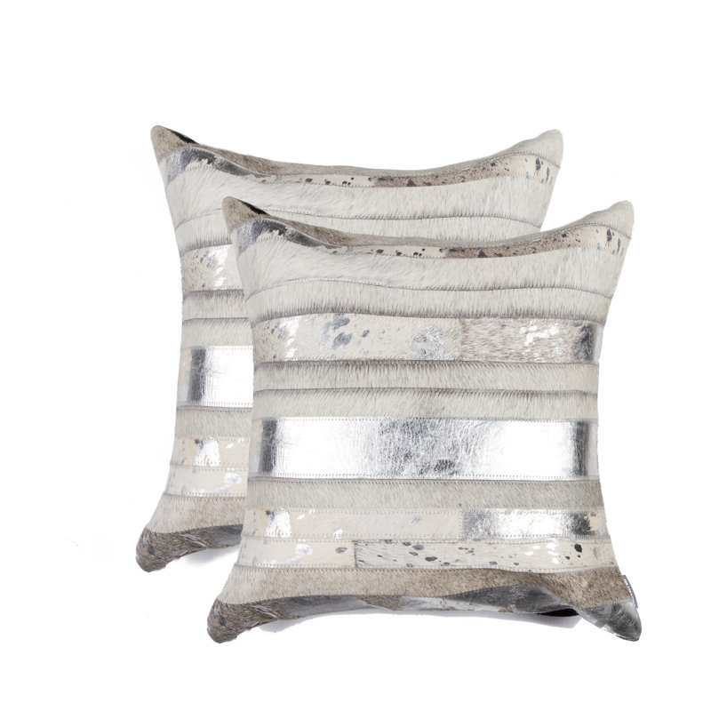 Coussin décoratif en cuir Madrid, Gris / argent
