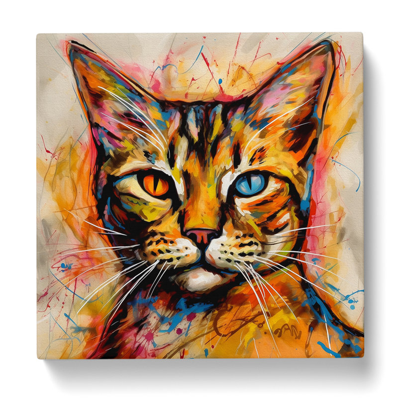 Ziggy Stardust Cat Gestural Art No.2 - Wrapped Canvas, 35cm H x 35cm W x 3cm D