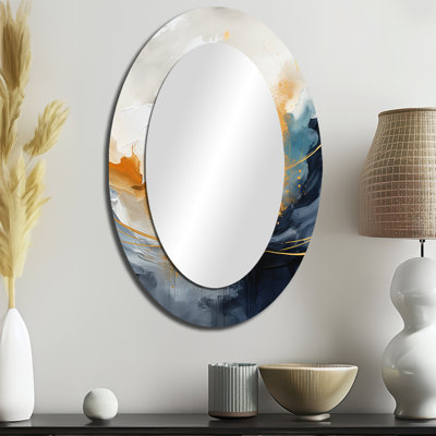 Bleu et jaune harmonie fluide peinture II - miroir mural ovale moderne