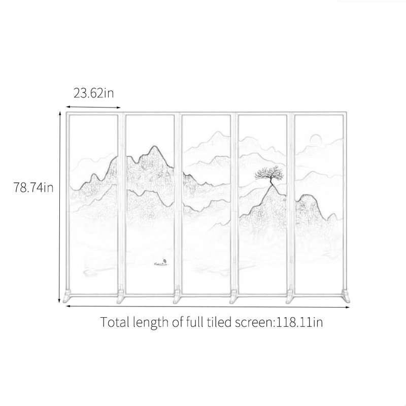 Elegant Folding Screen, 78.74" H x 118.11" W x 1.18" D