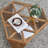 Hexagon Solid Wood Tempered Glass Coffee Table with Storage Shelf, Warm Natural