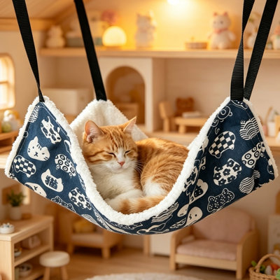 Adjustable Hanging Cat Hammock Bed, Double-Sided Warm Plush Cat Cage Hanging Basket Nest, Detachable Washable Pet Hanging Lounger for Cats & Small Dogs, Multiple Pattern Options