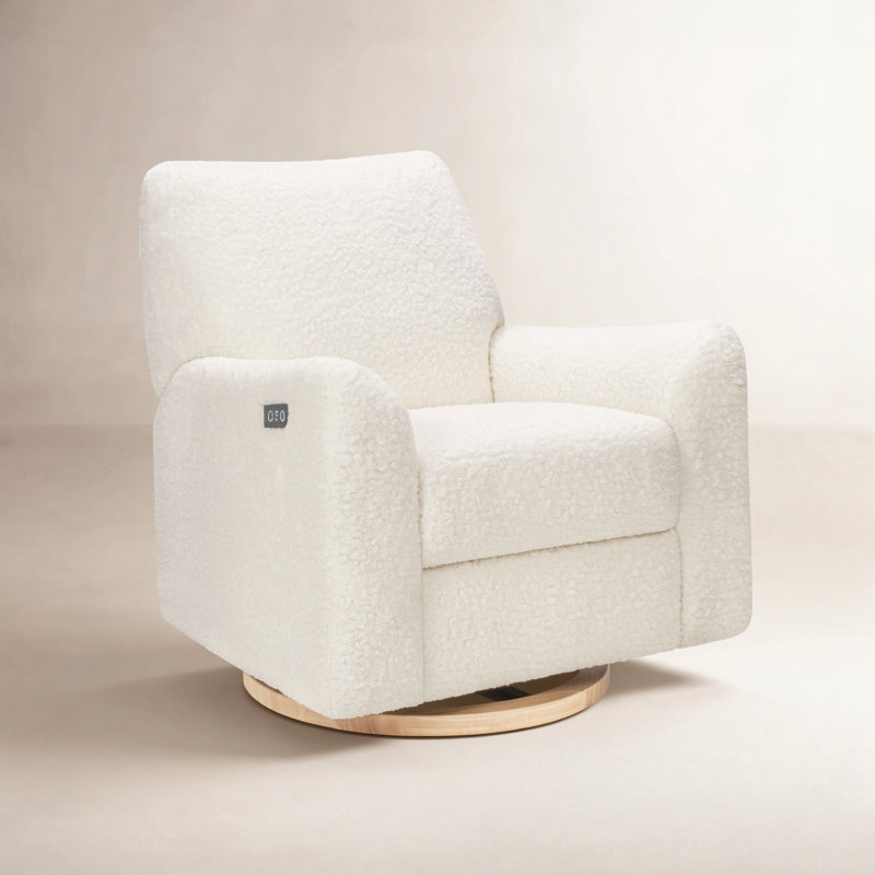 Sunday Power Recliner and Swivel Glider, Natural Wood, Cream Shearling