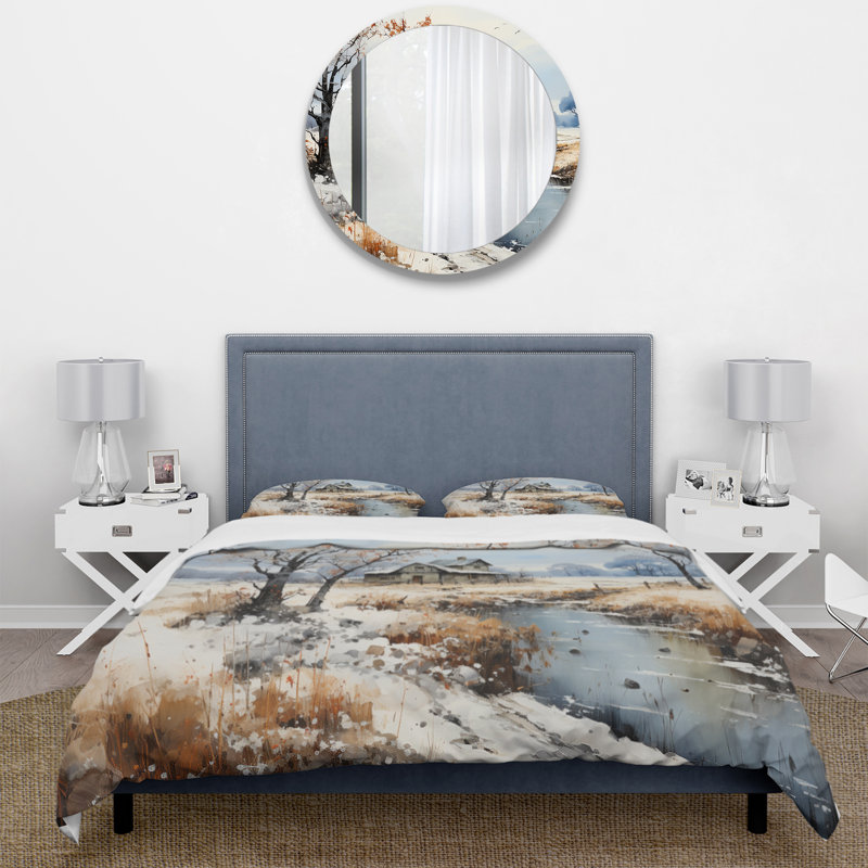 Ensemble de housse de couette en microfibre / polyester Countryside Snowy Minimalisme Winter VII