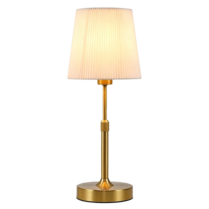 Lampe de table sans fil réglable en hauteur de 32 à 39 cm avec abat-jour en tissu plissé, batterie rechargeable de 5200 mAh, variateur tactile, fini en laiton.