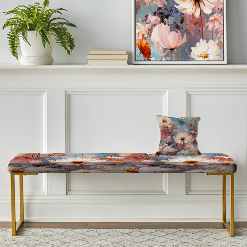 Motif botanique de jardin rose Monets - Banc rembourré floral doré