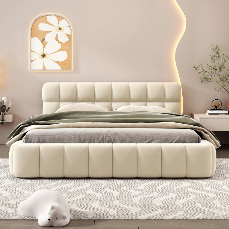 Lit plateforme tapissier Marcene, Beige