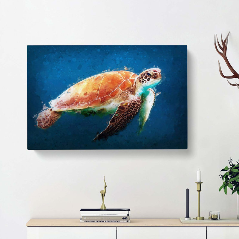 Sea Turtle In The Blue Ocean In Abstract - Wrapped Canvas, 40cm H x 60cm W x 3cm D