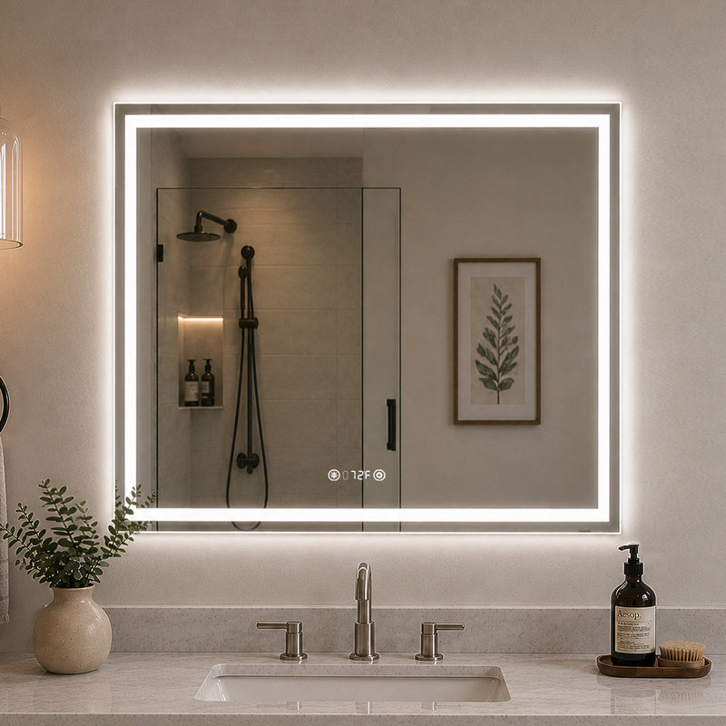 Currin 42 in. W x 36 in. H Rectangular Frameless LED Wall Bathroom Vanity Mirror, 36" x 42"