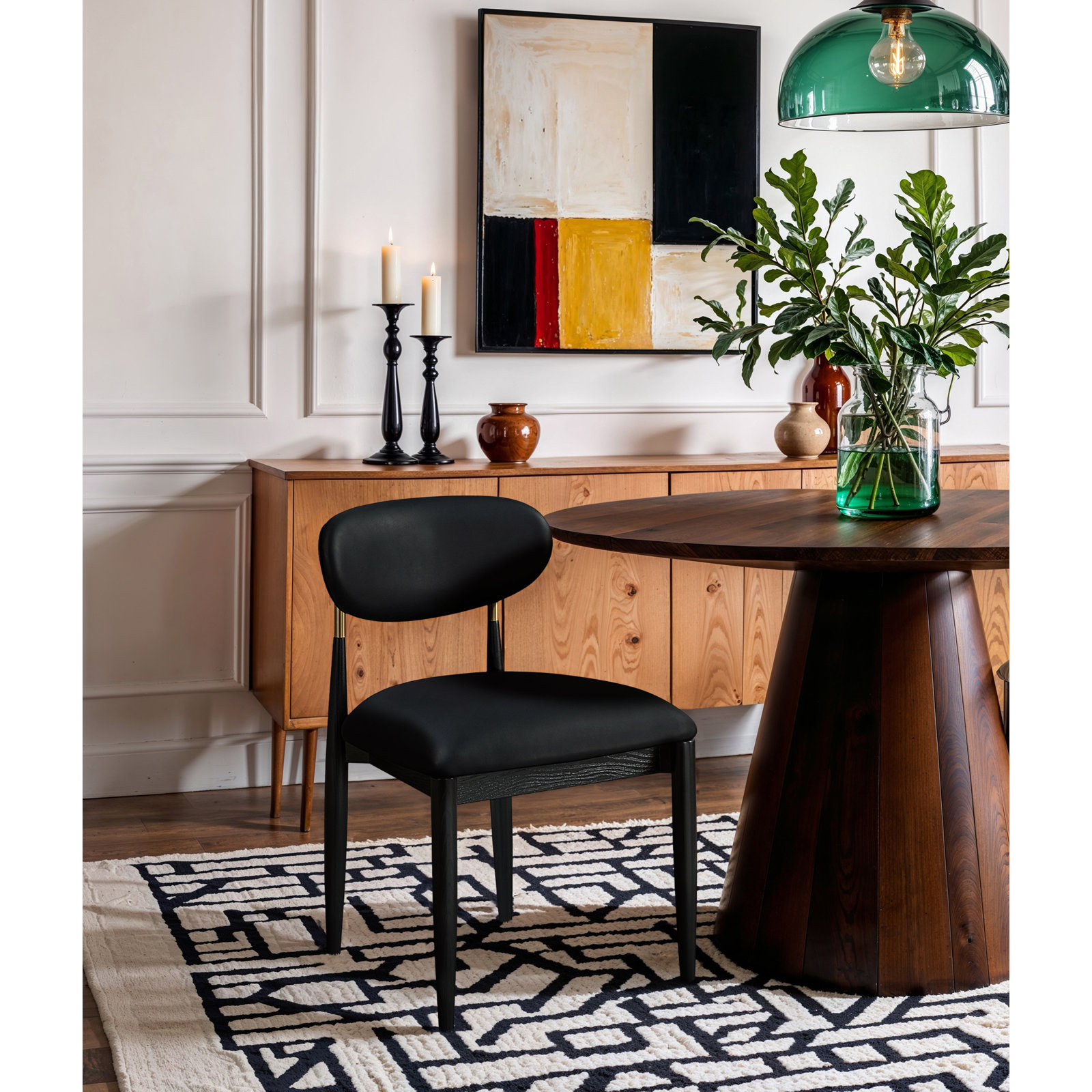Eligah Performance Upholstered Dining Side Chair, Cream, Stained Black / Brushed Brass